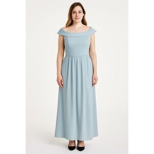 Adrianna Papell Off Shoulder Chiffon Gown Frosted Sage Green Size 6 Formal Gown